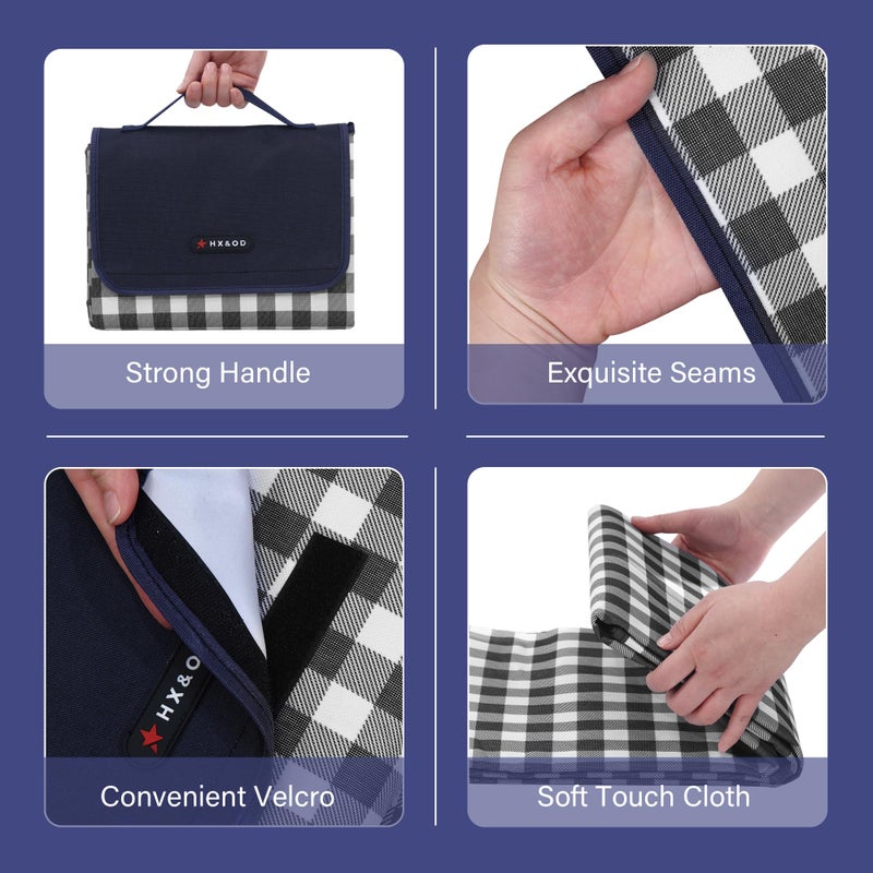 HX&OD Picnic Blanket Outdoor Extra Large Picnic Mat 80 ""X60 "" Camping Blanket Beach Blanket Foldable Waterproof Sand Mat Hiking Travel Family Concerts(Blue) - Image 4